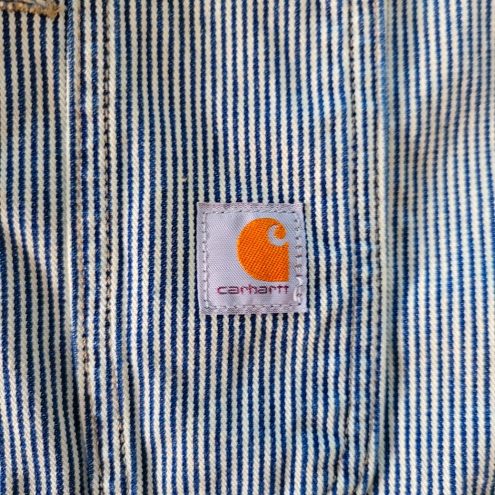 Carhartt RUGGED FLEX® RELAXED FIT DENIM RAILROAD STRIPE BIB OVERALLS - Picture 7 of 14